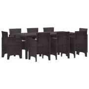 vidaXL Trädgårdsmöbelset 9 pcs Brun Polypropylen