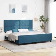 vidaXL Bäddfjäder med huvudgavel Mörkblå 200 x 200 cm Sammet