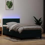 vidaXL Resårsäng med madrass och LED mörkgrön 80x220 cm sammet