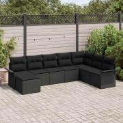 vidaXL Trädgårdsoffset med kudde med lagring 8 pcs Svart Poly rattan