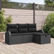 vidaXL Trädgårdsoffset med kudde med lagring 4 pcs Svart konstrotting