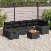 vidaXL Trädgårdsoffset med kudde med lagring 8 pcs Svart Poly rattan