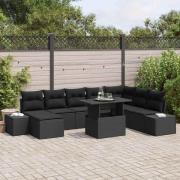 vidaXL Trädgårdsoffset med lagring 9 pcs Svart Poly rattan