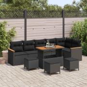 vidaXL Trädgårdsoffset med kudde 10 pcs Svart Poly rattan