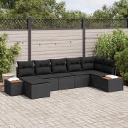 vidaXL Trädgårdsoffset med kudde med lagring 8 pcs Svart Polyrattan