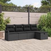 vidaXL Trädgårdsoffset med kudde med lagring 5 pcs Svart Poly rattan