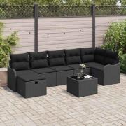 vidaXL Trädgårdsoffset med kudde med lagring 8 pcs Svart Poly rattan