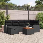 vidaXL Trädgårdsoffset med kudde med lagring 7 pcs Svart Poly rattan