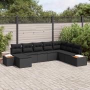 vidaXL Trädgårdsoffset med kudde med lagring 9 pcs Svart Polyrattan