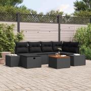 vidaXL Trädgårdsoffset med kudde med lagring 7 pcs Svart Poly rattan