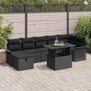 vidaXL Trädgårdsoffset med kudde med lagring 8 pcs Svart Poly rattan
