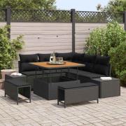 vidaXL Trädgårdsoffset med kudde med lagring 8 pcs Svart Poly rattan