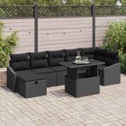 vidaXL Trädgårdsoffset med kudde med lagring 8 pcs Svart Poly rattan