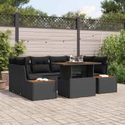 vidaXL Trädgårdsoffset med lagring 7 pcs Svart Poly rattan