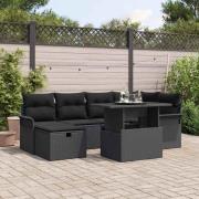 vidaXL Trädgårdsoffset med kudde med lagring 7 pcs Svart Poly rattan