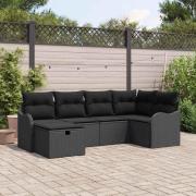 vidaXL Trädgårdsoffset med kudde med lagring 6 pcs Svart Poly rattan