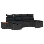 vidaXL Trädgårdsoffset med kudde med lagring 6 pcs Svart konstrotting