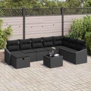 vidaXL Trädgårdsoffset med kudde 9 pcs Svart Poly rattan