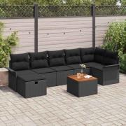 vidaXL Trädgårdsoffset med kudde med lagring 8 pcs Svart Poly rattan