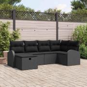 vidaXL Trädgårdsoffset med kudde med lagring 6 pcs Svart Poly rattan