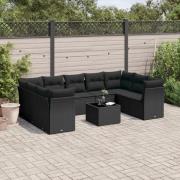 vidaXL Loungegrupp 10 delar med svarta dynor konstrotting
