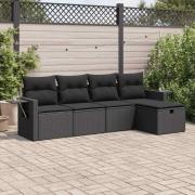 vidaXL Loungegrupp för trädgården med dynor 5 delar svart konstrotting