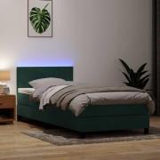 vidaXL Resårsäng med madrass och LED mörkgrön 80x220 cm sammet