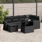 vidaXL Soffgrupp för trädgården med dynor 7 delar svart konstrotting