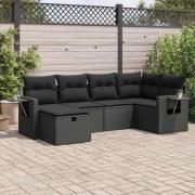 vidaXL Loungegrupp med dynor 6 delar svart konstrotting
