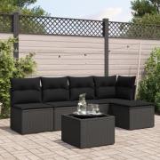 vidaXL Loungegrupp med dynor 6 delar svart konstrotting