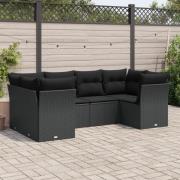 vidaXL Loungegrupp med dynor 6 delar svart konstrotting