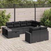 vidaXL Loungegrupp 10 delar med svarta dynor konstrotting