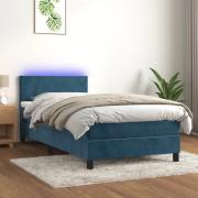 vidaXL Resårsäng med madrass och LED mörkblå 90x200 cm sammet