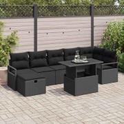 vidaXL Trädgårdsoffset med kudde med lagring 8 pcs Svart Poly rattan