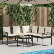 vidaXL Trädgårdsoffset med kudde 2 pcs Svart och kräm Poly Rattan Stål