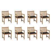 vidaXL Trädgårdsstolar 8 st med svarta dynor massiv teak