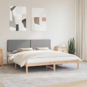 vidaXL Sängram med Klädd Huvudgavel Ljusgrå 200 x 200 cm Massiv furu