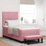 vidaXL Bäddfjäder med huvudgavel Rosa 190 x 90 cm Sammet