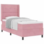 vidaXL Bäddfjäder med madrass med huvudgavel Rosa 90 x 190 cm Sammet