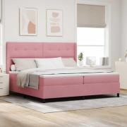 vidaXL Bäddfjäder med madrass med huvudgavel Rosa 200 x 200 cm Sammet