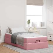 vidaXL Sängram med madrass 2 pcs Rosa Sammet