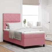 vidaXL Bäddfjäder med madrass med huvudgavel Rosa 90 x 200 cm Sammet