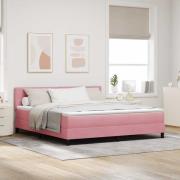 vidaXL Bäddfjäder med madrass med huvudgavel Rosa 180 x 200 cm Sammet