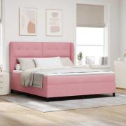 vidaXL Bäddfjäder med madrass med huvudgavel Rosa 200 x 180 cm Sammet