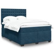 vidaXL Ramsäng med madrass blå 140x190 cm sammet