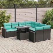 vidaXL Trädgårdssoffset med dynor 9 delar svart konstrotting akaciaträ