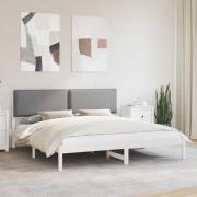 vidaXL Sängram med Klädd Huvudgavel Ljusgrå 200 x 200 cm Massivt furu