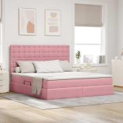 vidaXL Förvaringssäng med madrass med madrass Rosa 180 x 200 cm Sammet