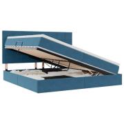vidaXL Förvaringssäng med LED med madrass Mörkblå 200 x 200 cm Sammet
