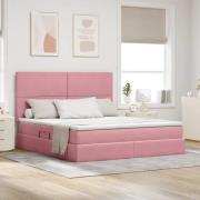 vidaXL Förvaringssäng med LED med madrass Rosa 180 x 200 cm Sammet